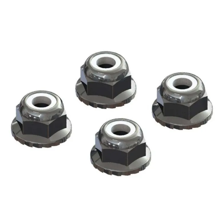 ARRMA AR708008 Flanged Nyloc Locknut 4mm Silver (4)
