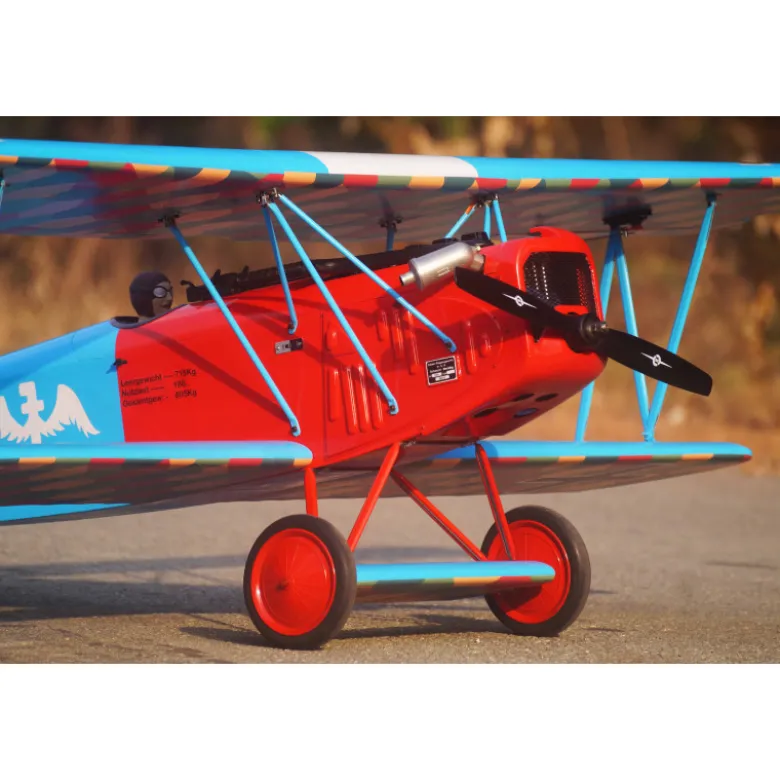 Avion VQ Model Fokker D.VII .120 size EP-GP - Bleu et Rouge