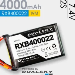 Batterie Dualsky, Lipo 2S 7,4v 4000mAh 20C prise XT60 et JR