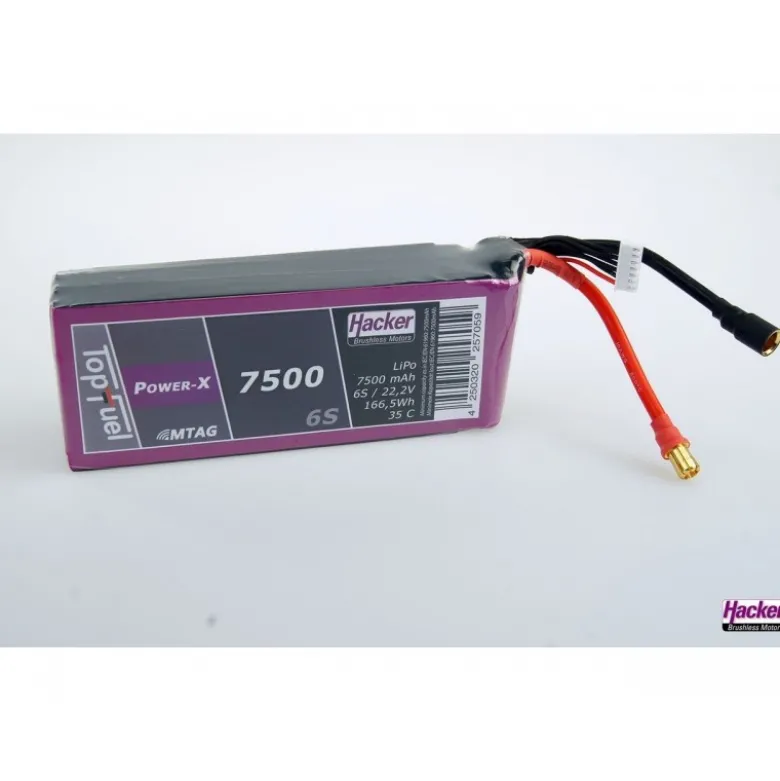 Batterie Lipo Hacker TopFuel Power-X MTAG 6S 22.2V 7500mAh 35C Prise XT90S