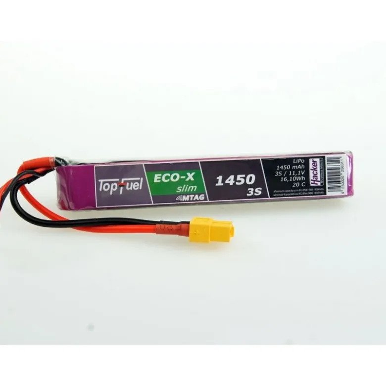 Batterie Lipo Hacker TopFuel Eco-X SLIM MTAG, lipo 3S 11.1V 1450mAh 20C prise XT60