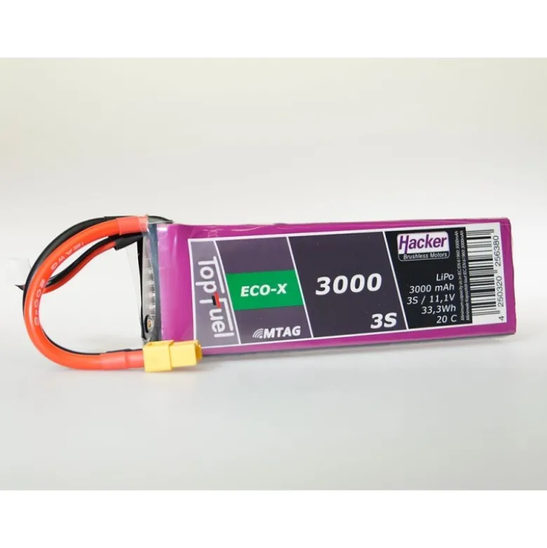 Batterie Lipo Hacker TopFuel Eco-X MTAG 3S 11.1V 3000mAh 20C Prise XT60