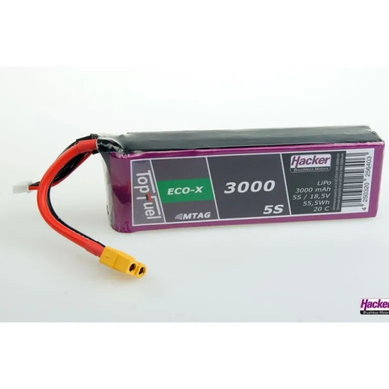 Batterie Lipo Hacker TopFuel Eco-X MTAG 5S 18.5V 3000mAh 20C Prise XT60