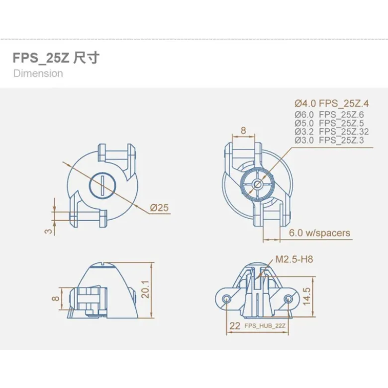 DUALSKY Type Z Cône ø 25mm Arbre moteur 3,0mm pour hélices repliables FPS_25Z.3