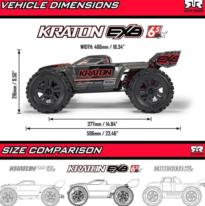 1/8 KRATON 6S EXB 4X4 RTR Brushless Speed Truck, BLACK - ARA8708V6T1