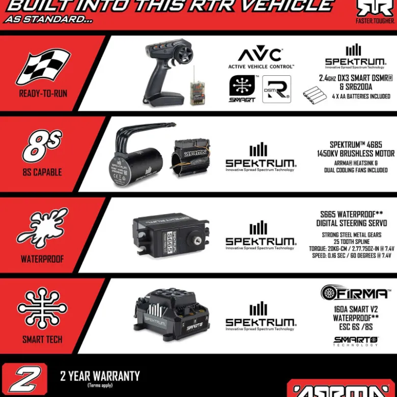 1/7 LIMITLESS 8S AVC 4X4 RTR Brushless Street Speed, Rouge/Noir - ARRMA