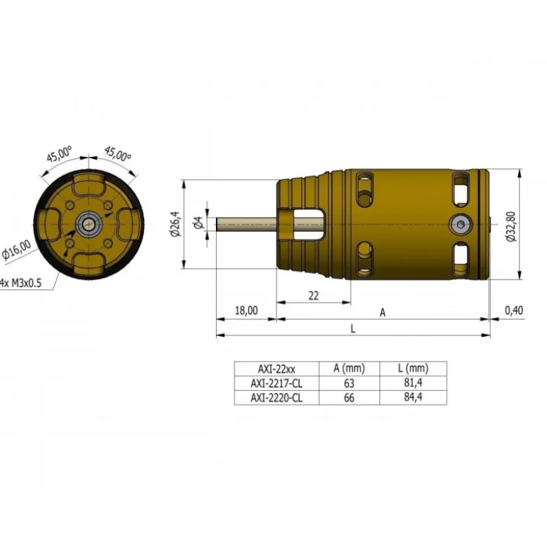 Moteur AXI 2220/16 CYCLONE (129g, 910kv, 400W)