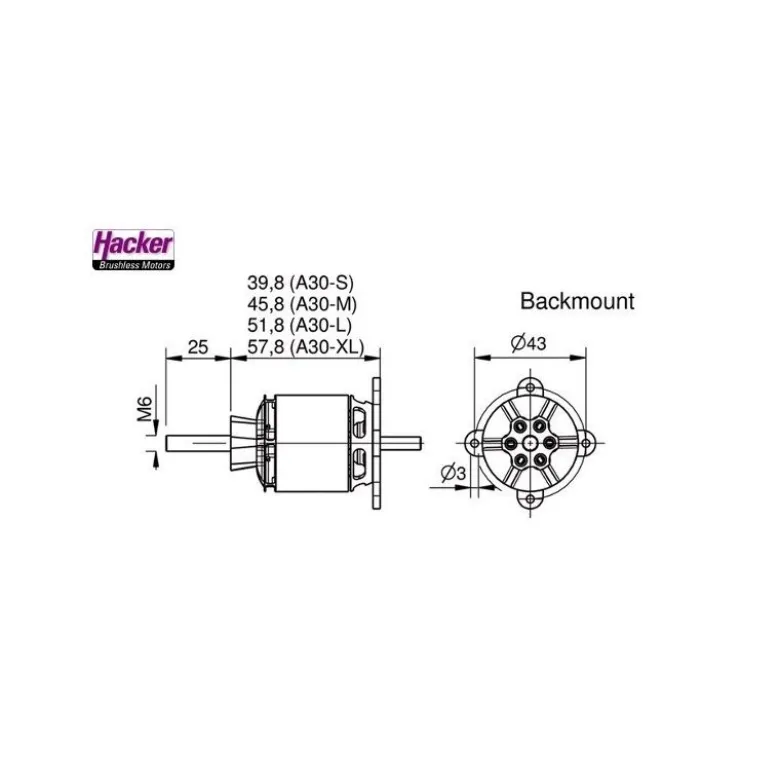 Moteur brushless Hacker A30-22S V4 (70g, 1440kv, 340W)