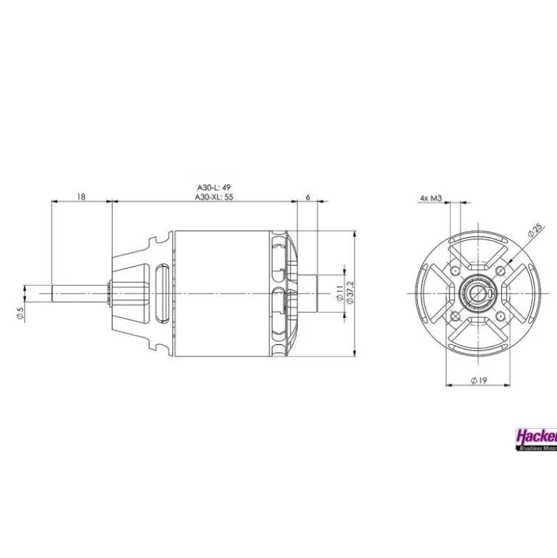 Moteur brushless Hacker A30-8 XL-LN (190g, 1100kv,650W)