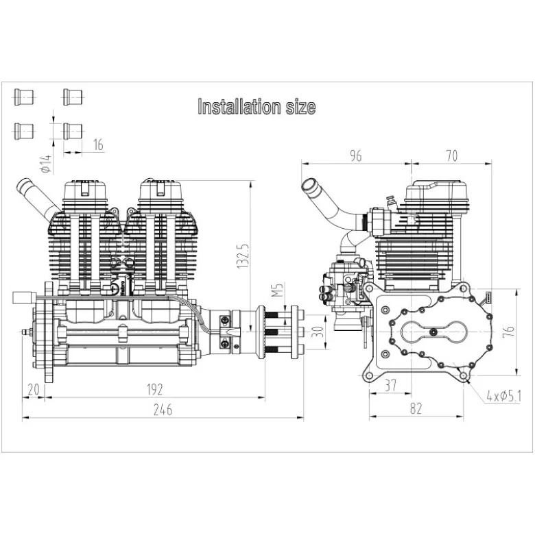 Moteur essence 4 temps GF60i2 60cc bicylindre - NGH