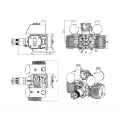 Moteur essence 2 temps GTT130 Bicylindres à plat boxer 130cc - NGH