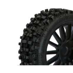 Pneus TT 1/8 MAXI CROSS montés collés sur jantes noires à batons (la paire)
