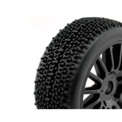 Pneus TT 1/8 ROCKET montés collés sur jantes noires à batons (la paire)