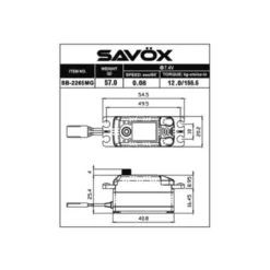 Servo numérique bas profil Savox SB-2265MG (57g, 13kg.cm, 0.08s/60°)