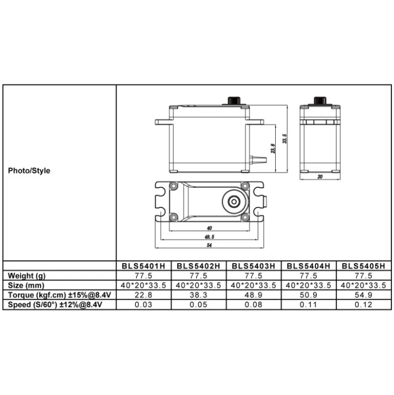 Servo numérique BLS5402H Xact STD 8.4V 38.3kg