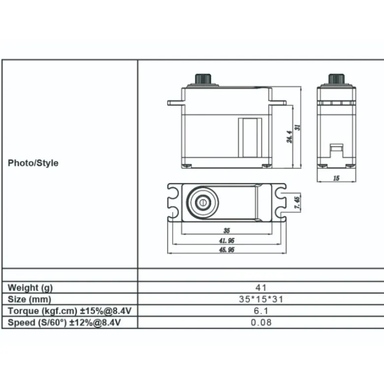 Servo numérique HV5301 Xact STD 8.4V 6.1kg