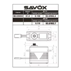 Servo numérique étanche Savox SW-2290SG (81g, 50kg.cm, 0.13s/60°)
