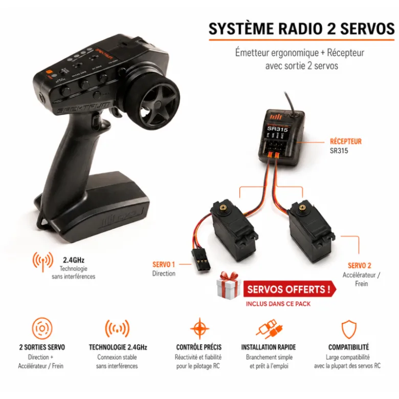 Spektrum DX3 SMART + SR315 + 2 servos A6030 offerts